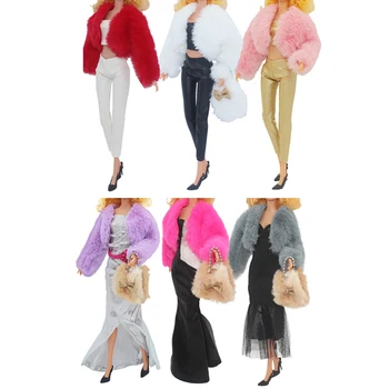 1 комплект меховой жилетки Пальто + платье/ повседневная одежда для куклы 11,8 дюймов Одежда Аксессуары Обувь Сумки брюки
