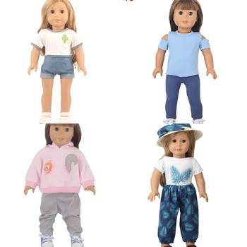 18-дюймовая одежда для девочек-американских кукол Ковбойский костюм Twinset Повседневные джинсы с коротким рукавом Аксессуары для кукол 43 см Игрушки для кукол-Реборнов