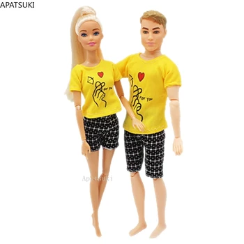 2 комплекта /лот, желтая футболка, Брюки, шорты для куклы Кен Бой, аксессуары для любителей моды, комплект одежды для куклы Барби, 1/6 игрушек