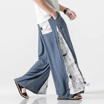 2023 Хлопчатобумажные льняные Широкие брюки Для мужчин и женщин В китайском стиле, лоскутные Винтажные брюки для отдыха, Летние шаровары, мужские мешковатые брюки