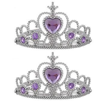 2X женская свадебная тиара из искусственного горного хрусталя с короной на голове серебристо-фиолетового цвета