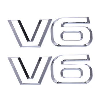 2X Серебристый металлический V6, наклейка, значок / эмблема автомобиля