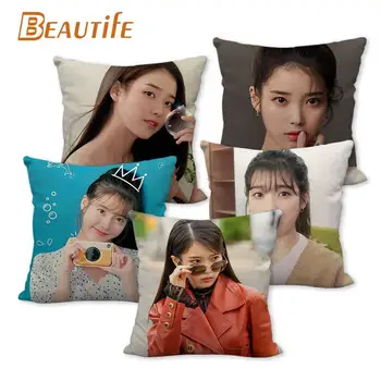 45x45 см Наволочка для подушки Lee Ji Eun IU с квадратной застежкой-молнией из хлопчатобумажной льняной ткани, наволочки для спальни, домашний декоративный подарок для мальчиков и девочек