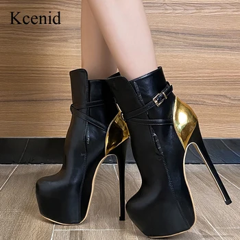 Kcenid/ Осенне-зимние Женские ботинки на платформе, модные Женские ботильоны на высоком каблуке с ремешком и пряжкой, обувь для танцев на шесте с круглым носком