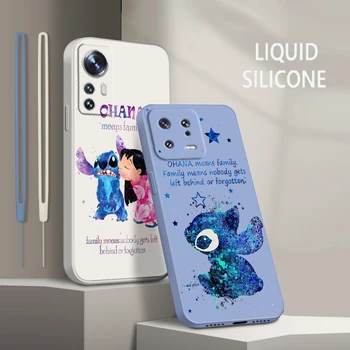 Stitch Cute Ohana Для Xiaomi Mi 13 12 12T 11 11T 10 10T 9 9SE Lite Pro Ultra A3 Жидкий Веревочный Силиконовый Мягкий Чехол Для Телефона Coque Capa