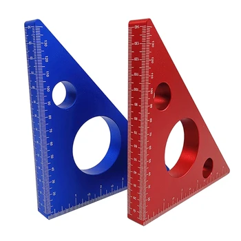 X37E 45-Градусная линейка из алюминиевого сплава Дюймовые метрические столярные квадраты DIY Красный /синий