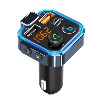 Автомобильный FM-передатчик Звук Быстрое USB Зарядное Устройство Автомобильный Адаптер Поддержка 42 Вт PD + QC3.0 Светодиодная Подсветка Беспроводной Вызов