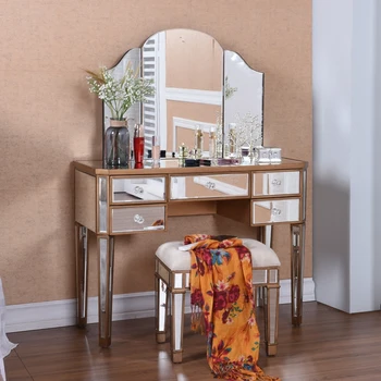 Американская Новая классическая спальня для маленькой квартиры, стеклянный зеркальный комод, краска из массива дерева, комод для хранения, Туалетный столик