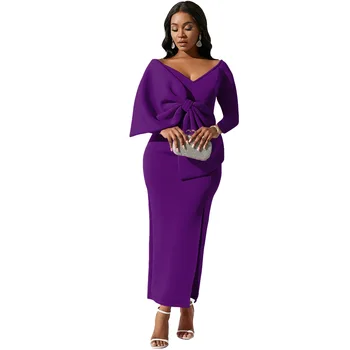 Африканские платья для женщин, Дашики, облегающее макси-платье, Африканская одежда, Модные элегантные платья, женская фиолетовая весенняя африканская одежда