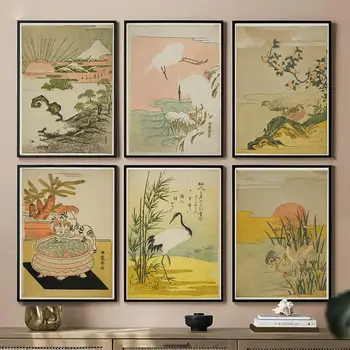 Винтажные принты Японский художественный плакат Isoda Koryusai, Ботаническая картина на холсте, Нейтральная настенная картина для домашнего декора гостиной