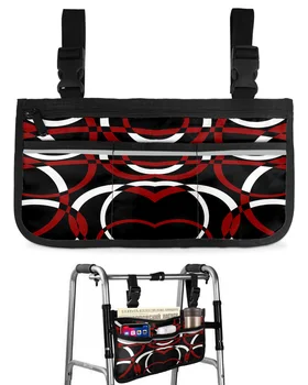 Геометрическая абстракция современного искусства, красная сумка для инвалидной коляски с карманами, подлокотники, боковые сумки, Прогулочная рама для электрического скутера, сумка для хранения