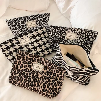Женская модная Леопардовая косметичка большой емкости на молнии, косметичка для макияжа, дорожная сумка для стирки, органайзер для хранения косметики