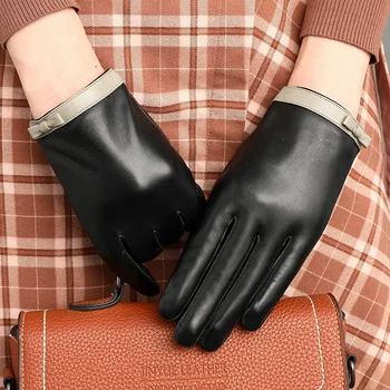 Женские перчатки из овчины премиум-класса, перчатки из натуральной кожи с сенсорным экраном, перчатки для вождения и верховой езды, осенне-зимние теплые варежки