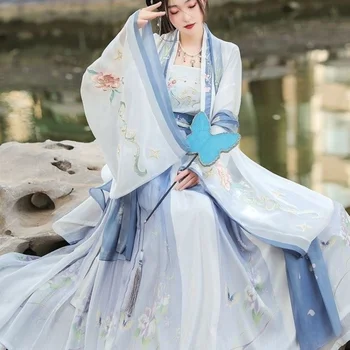 Женское летнее платье Hanfu в китайском стиле, улучшенная версия шелкового повседневного костюма супер феи Han element, женский костюм с юбкой до талии