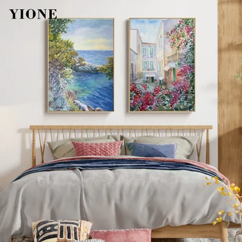 Картина маслом в скандинавском стиле, импрессионистский морской дом, пейзаж, печать на холсте, настенный художественный плакат в рамке 