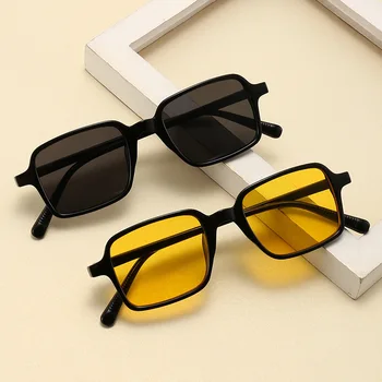 Квадратные солнцезащитные очки YOOSKE Для женщин и мужчин, Роскошный бренд, Дизайнерские Солнцезащитные очки с маленьким прямоугольником, Женские Очки для путешествий на открытом воздухе, Черный, желтый