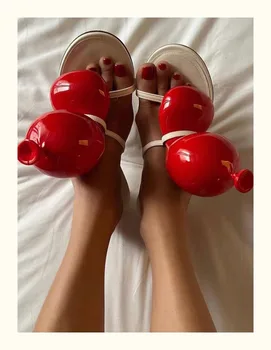 Красные сандалии с воздушными шарами, женские босоножки на высоком каблуке, сексуальные туфли-лодочки без застежки, женская обувь для подиума, прямая поставка