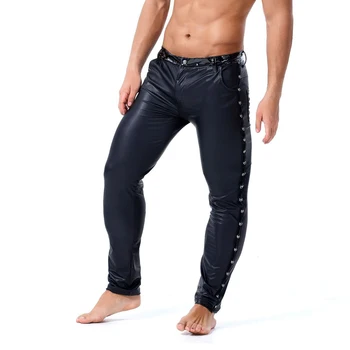 Леггинсы для брюк из искусственной кожи Байкерские брюки Леггинсы из искусственной кожи Мужская одежда с однотонным рисунком Прямые брюки