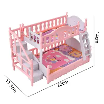 Мебель для кукольного дома Двухъярусные кровати Игрушечная миниатюрная двуспальная кровать для детей, девочек, мальчиков