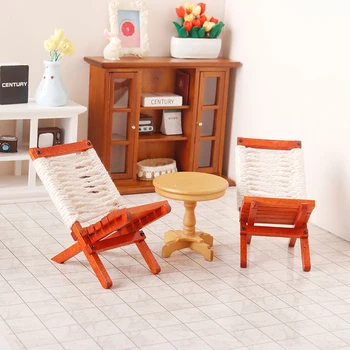 Миниатюрный кукольный домик 1: 12, Шезлонг, Пляжное кресло, Кресло с откидной спинкой, Мебель для мебели, Аксессуары для кукольного дома