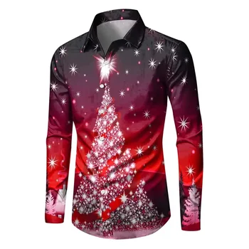 Мужской новый праздничный повседневный популярный костюм на пуговицах с лацканами, рубашка с длинными рукавами 2023, осенне-зимние рождественские топы, плюс размер S-6XL