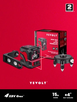 Набор Самонивелирующихся Строительных Инструментов YEVOLT YVRLL4XS2-Lb Cross Line Red Laser Level Kit-Магнитный Держатель с Вращающимся Основанием на 360 °