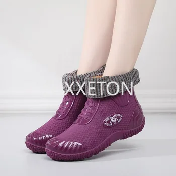 Непромокаемая обувь студенток, непромокаемые ботинки с низким верхом, Корейская версия модной пластиковой обуви с короткими рукавами, нескользящие водонепроницаемые ботинки