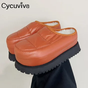 Новые шерстяные полуботинки на платформе, женские осенние шлепанцы с круглым носком, водонепроницаемые повседневные женские туфли без застежки, теплые тапочки