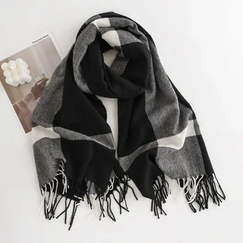 Осенне-зимний новый клетчатый шарф, женский модный кашемировый шарф для поездок на работу, простой щедрый клетчатый нагрудник, теплая шаль
