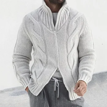 Осень-зима 2024, Новый мужской свитер с высоким воротом, кардиган, вязаное пальто на витой молнии с длинным рукавом