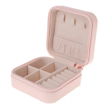 Переносная Шкатулка-органайзер для хранения ювелирных изделий для сережек и ожерелья, розовый