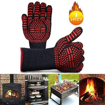 Перчатки для барбекю Силиконовые термостойкие перчатки Кухонные рукавицы для микроволновой печи 500 800 Градусов Огнестойкие и нескользящие перчатки для барбекю