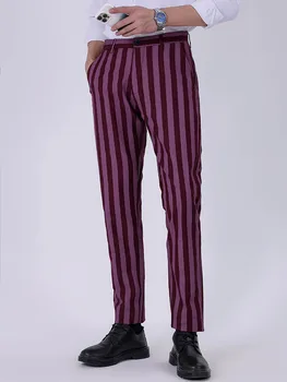 Полосатые повседневные брюки four seasons новые свободные прямые мужские деловые модные розовые эластичные 2024