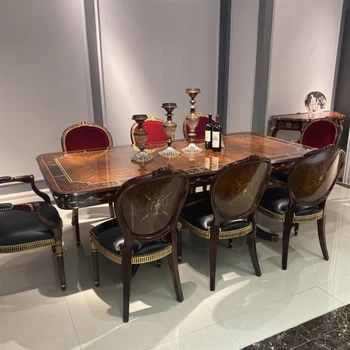 Пользовательские Александр обеденным столом на вилле британского классического красного дерева обеденный стол и стул, европейский стиль инкрустированный обеденный стол раковина 