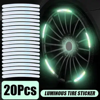 Светящаяся наклейка для защиты шин от столкновений, красочная наклейка-наклейка на ступицу автомобиля, наклейки на колеса для укладки мотоциклов, светоотражающие 20шт / P4M2