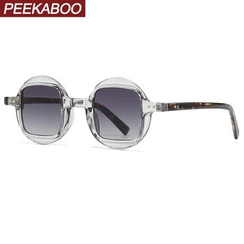 Солнцезащитные очки Peekaboo в стиле ретро для женщин, унисекс, хит продаж 2024, круглые солнцезащитные очки для мужчин, uv400, аксессуары с коричневым леопардом