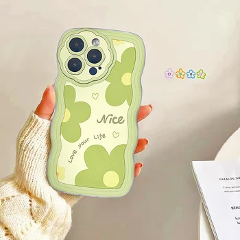Художественные Волнистые Зеленые Цветы Милый Мультяшный Медведь Кошка Утка Чехол Для Телефона iPhone 14 13 12 11 Pro Max X XR XS 7 8 Plus Мягкий Силиконовый Чехол