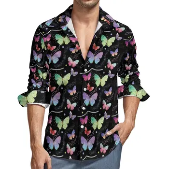 Элегантная рубашка с бабочкой Фиолетовые и синие повседневные рубашки с длинным рукавом Дизайнерские уличные блузки Весенняя винтажная одежда большого размера