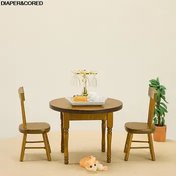 1 комплект декораций для кукольного домика 1:12, мини-круглый стол и набор стульев, мебель, модель сцены, реквизит для фотосессии