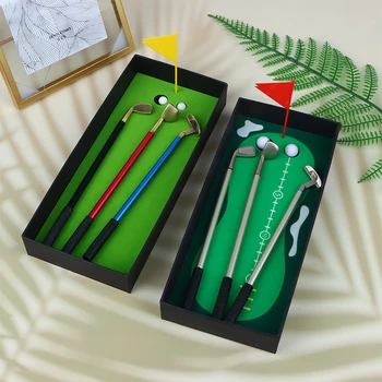 1 комплект мини-настольной шариковой ручки для гольфа в подарок входит Паттинг-грин, 3 клюшки, шариковые ручки и флаг, настольные игры, подарок для офиса и школы