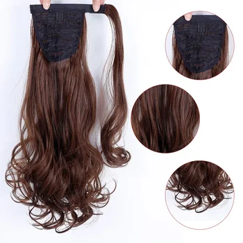 17-дюймовый Матовый шелковый парик, завязанный в хвост, Длинные вьющиеся волосы, одно- и двухцветные, большой волны, Синтетический хвост, Оплетка для парика-водопада