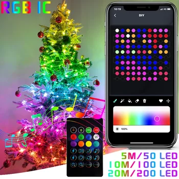 2023 RGB IC Рождественский Сказочный Свет Bluetooth APP Control LED String Light Умный Музыкальный Ритм Водонепроницаемый Рождественский Свет Новогодний Декор