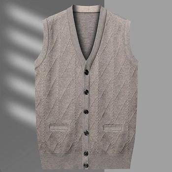 2023 Новый осенний мужской кардиган на бретелях для делового отдыха, модный вязаный свитер с теплым V-образным вырезом