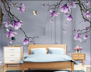 3d обои beibehang Высококачественные красивые обои на заказ модные фиолетовые цветы украшения с бабочками Фон для телевизора