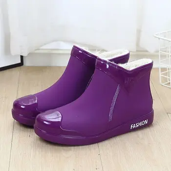 Feerldi/ брендовые ботильоны на меху, резиновые сапоги, женские фиолетовые короткие непромокаемые ботинки, нескользящие водонепроницаемые зимние непромокаемые ботинки