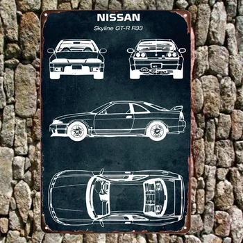 Nissan Skyline GTR R33 Винтажные металлические жестяные вывески Ретро Настенные таблички Плакаты для тарелок Кофейный декор для домашнего клуба, бара, кафе 1