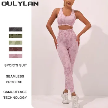 Oulylan, 2 ПРЕДМЕТА, женский спортивный костюм, бесшовный Камуфляжный бесшовный комплект для йоги, Леггинсы для тренировок в тренажерном зале, леггинсы с высокой талией, спортивные костюмы для фитнеса