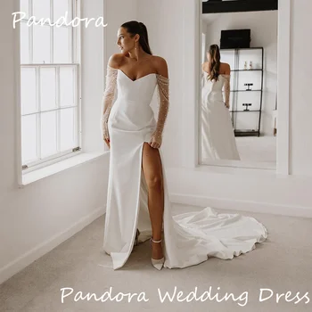 Pandora Атласные платья невесты цвета слоновой кости с длинными рукавами цвета милой русалки длиной до пола Элегантные свадебные платья для женщин 2024