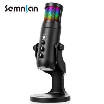 SEMNLAN USB Audio Gamer Потоковый Подкаст В Прямом Эфире Запись С ПК На Телефон RGB Студийный Микрофон YouTube Настольный Микрофон Zoom-Черный