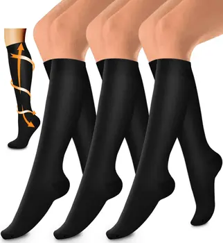 TANABATA, 3 пары / комплекта Черных компрессионных носков для кормящих мужчин и женщин, облегчающих варикозное расширение вен, Однотонные серые спортивные длинные носки